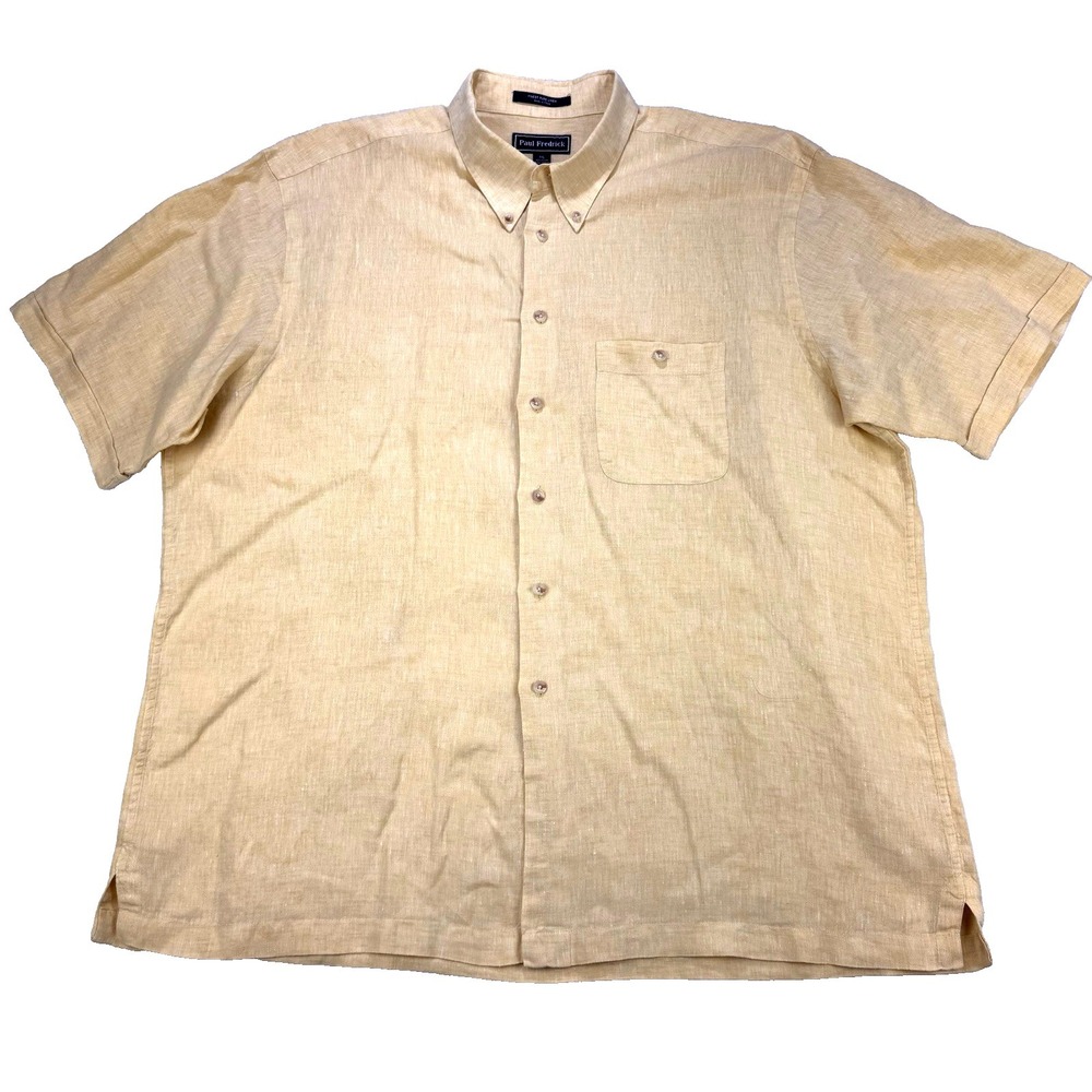 Paul Fredrick Finest Pure Linen Shirt Men 2XL Yellow Button Down Short Sleeve
